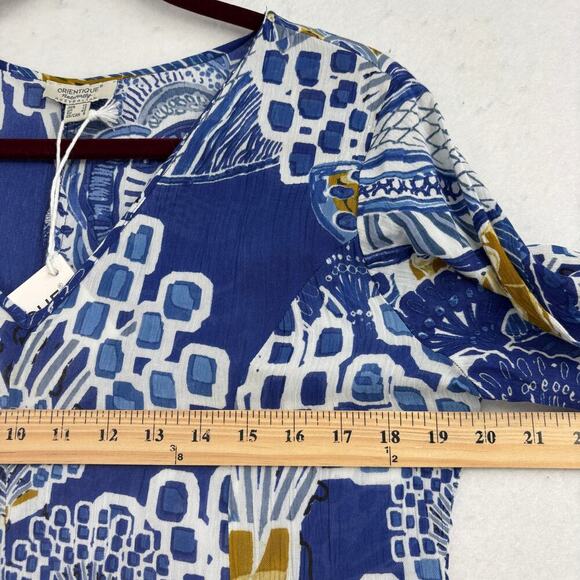 Orientique Naturally Midi Dress Seville Size S Blue Floral Crinkle Gauzy Flowy - Picture 10 of 16